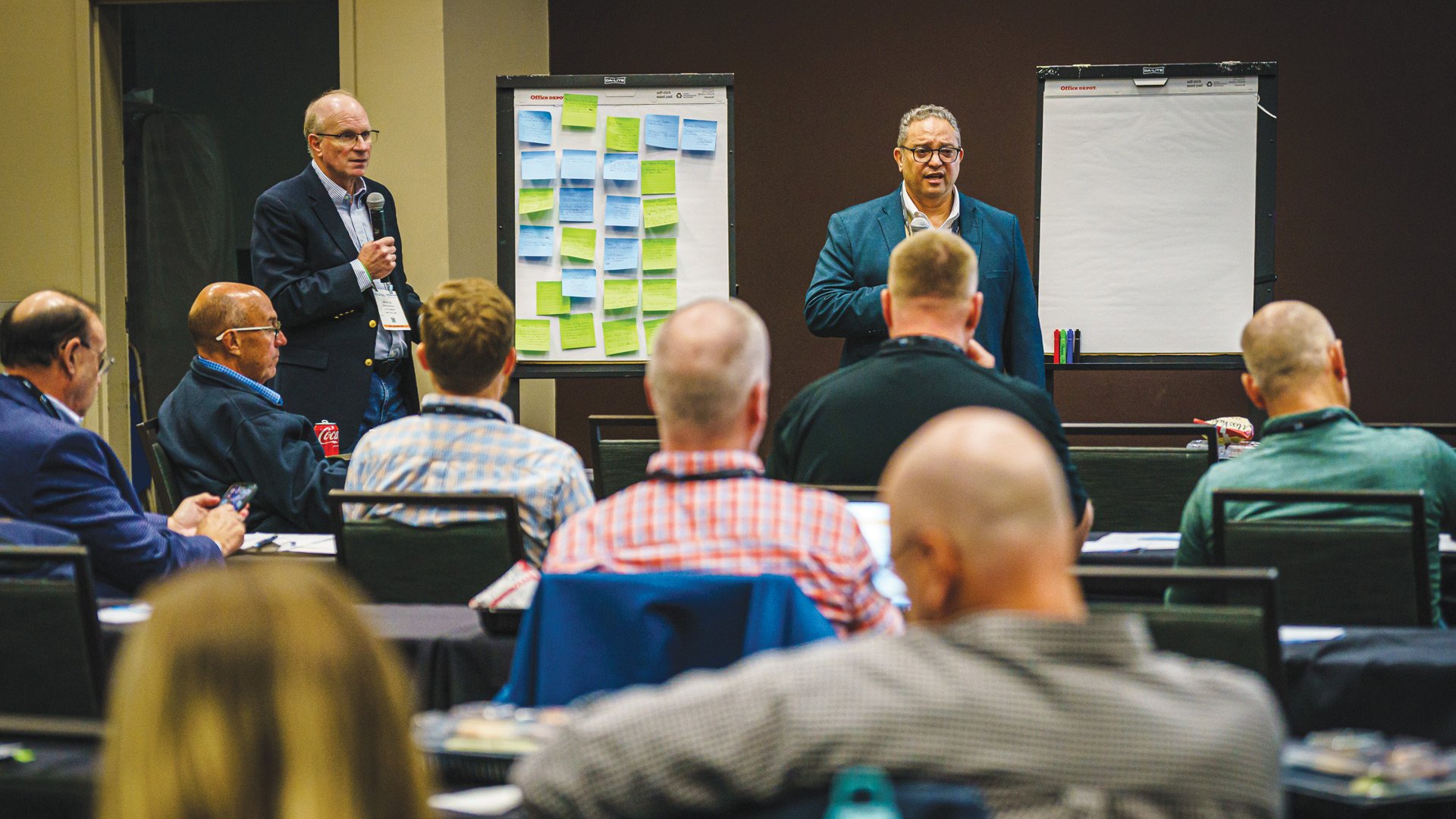Jim Wetzel (left) and Conrad Leiva (right) leading an educational workshop at SOUTHTEC 2023, “Smart Manufacturing: Why It Matters and How to Achieve It,” sharing insights on securing the future success of manufacturing operations. (Photo credit: David Butler II)